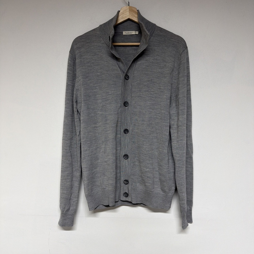 Suitsupply Cardigan Sweater Mens Large Gray Merino Wool Collared Long Sleeve